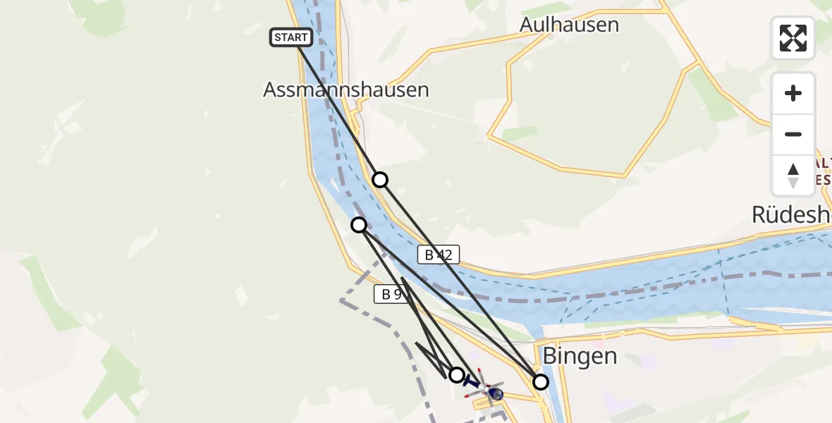 Flugroute Polizeihubschrauber Trechtingshausen - Bingen am Rhein, 28 Juni 2026, 17:23