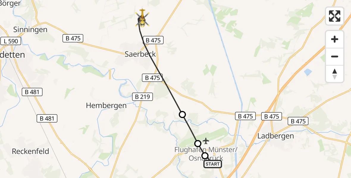 Flugroute Ambulanzhubschrauber Christoph  Westfalen-ADAC - Saerbeck, 28 Juni 2026, 17:28