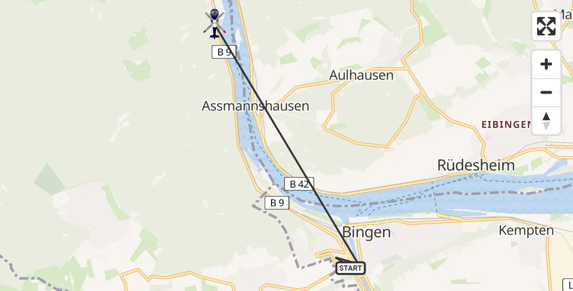 Flugroute Polizeihubschrauber Bingen am Rhein - Trechtingshausen, 28 Juni 2026, 17:29
