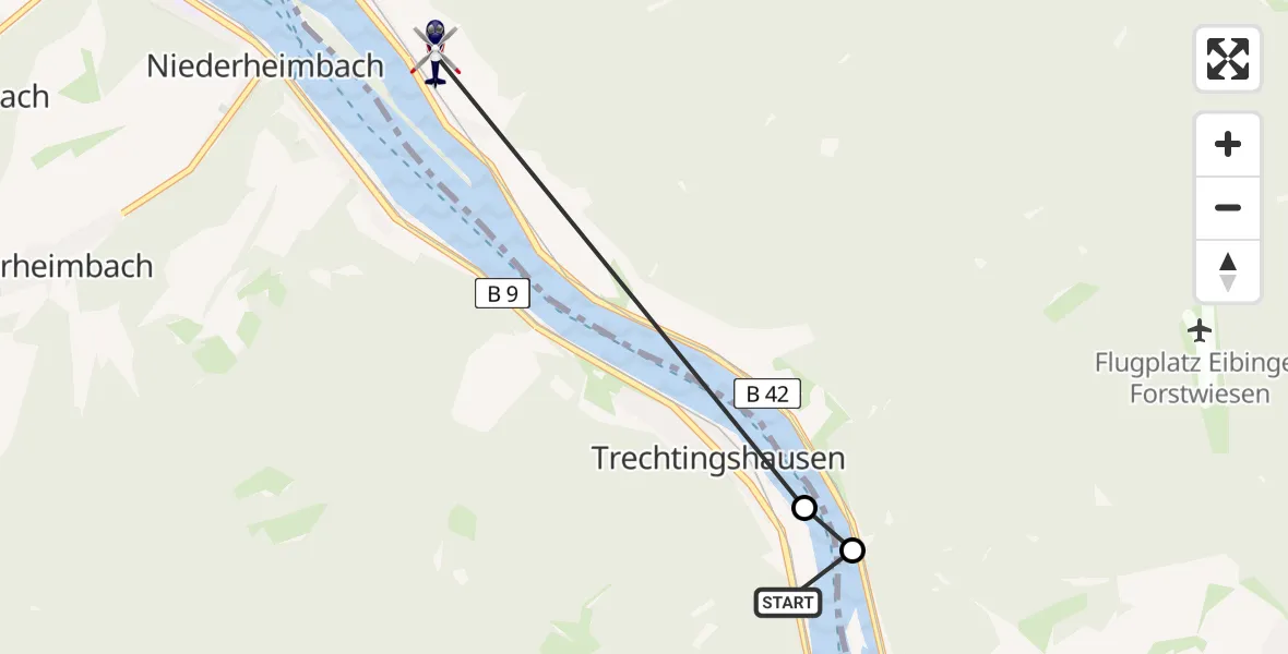 Flugroute Polizeihubschrauber Trechtingshausen - Lorch, 28 Juni 2026, 17:32