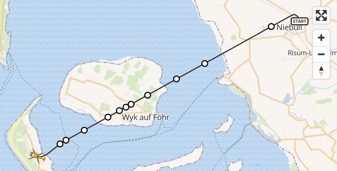 Flugroute Rettungshubschrauber Niebüll - Nebel, 28 Juni 2026, 17:35