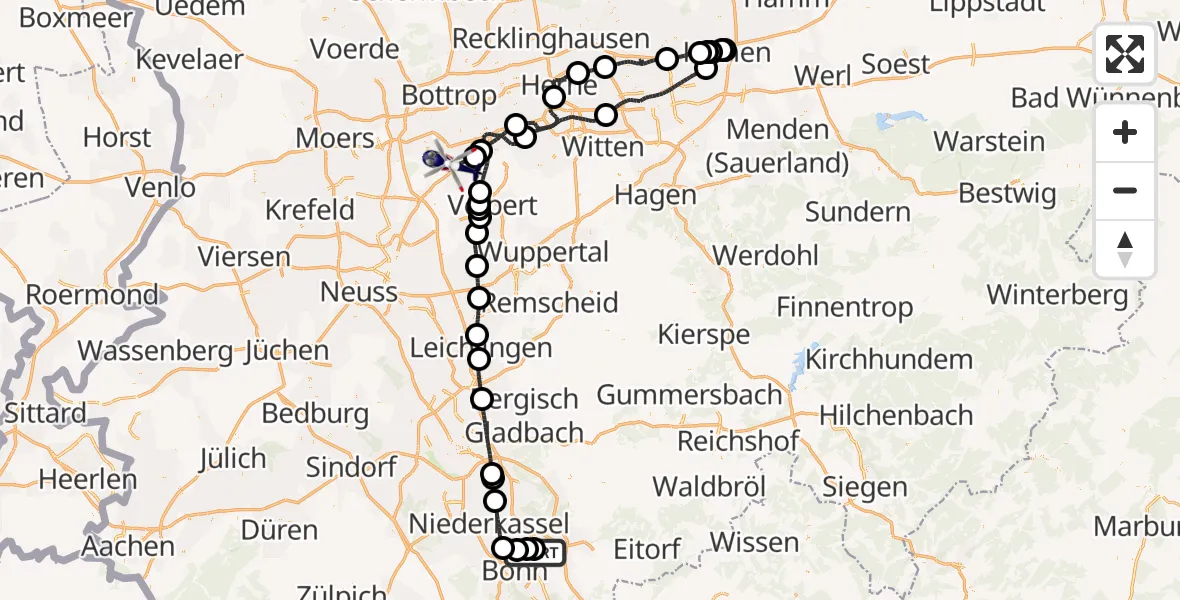 Flugroute Polizeihubschrauber Bonn-Hangelar Flugplatz - Essen-Mülheim Flughafen, 28 Juni 2026, 17:38