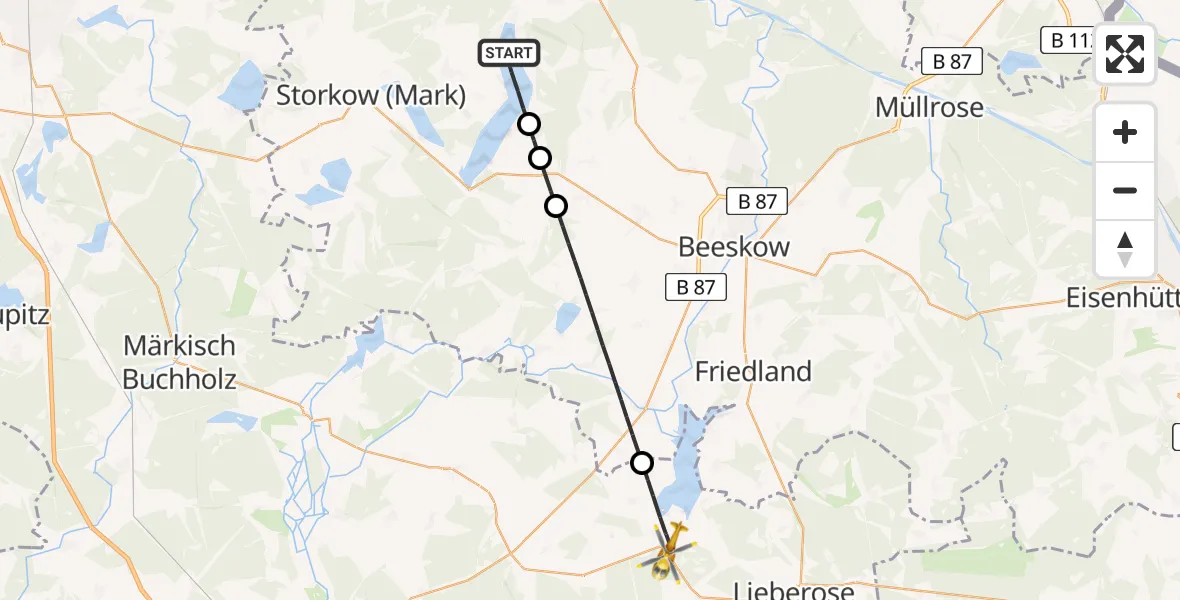 Flugroute Rettungshubschrauber Bad Saarow - Schwielochsee, 28 Juni 2026, 17:44