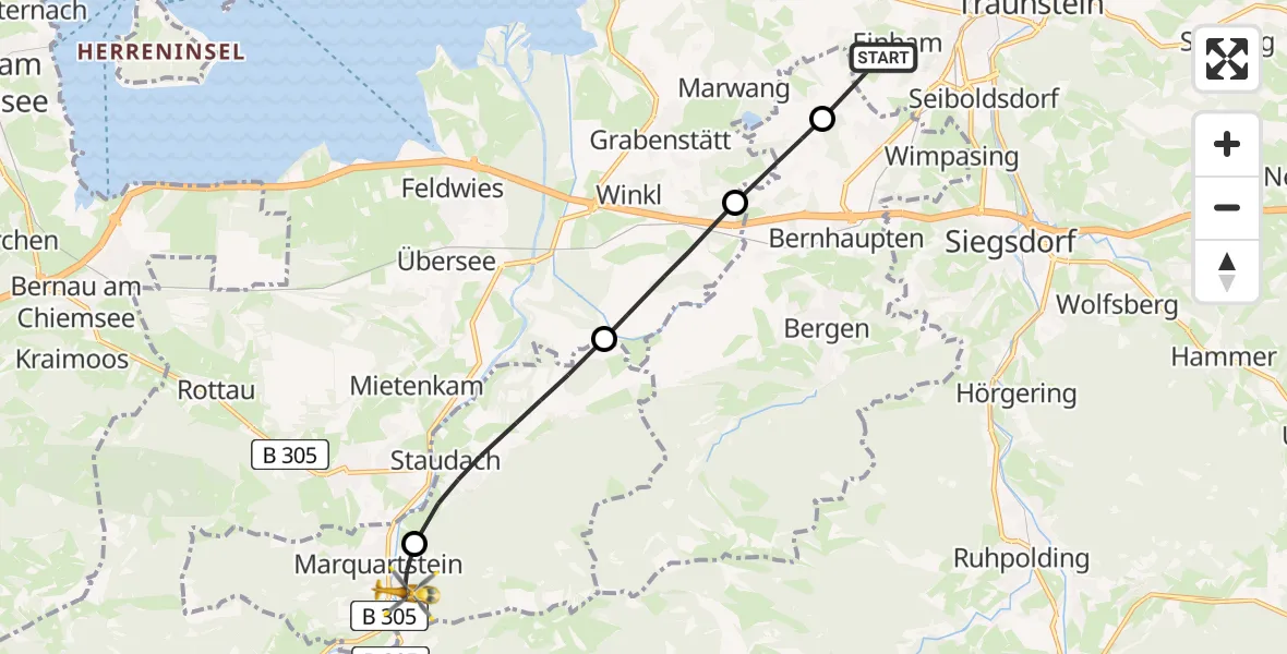 Flugroute Rettungshubschrauber Traunstein - Marquartstein, 28 Juni 2026, 17:45