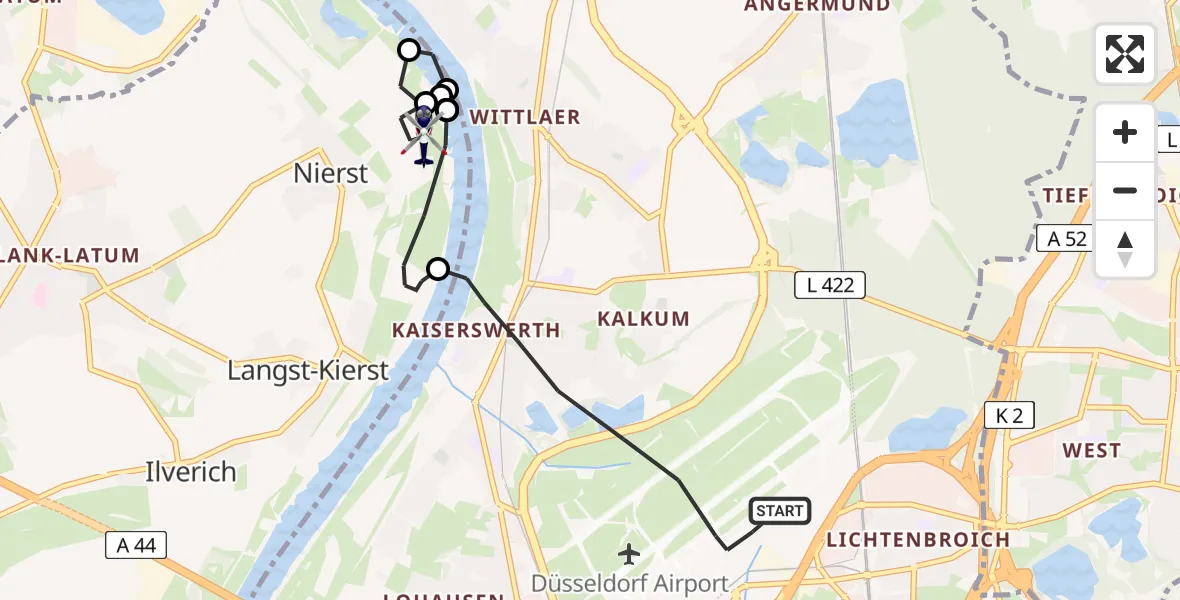 Flugroute Polizeihubschrauber Düsseldorf Flughafen - Meerbusch, 28 Juni 2026, 17:47