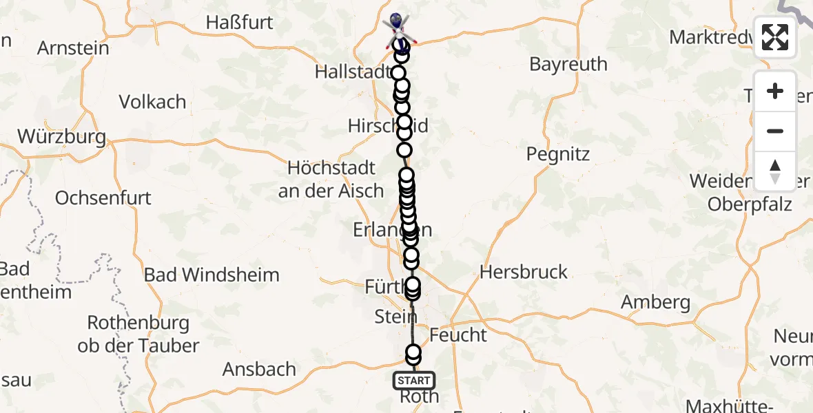 Flugroute Polizeihubschrauber Rednitzhembach - Scheßlitz, 28 Juni 2026, 17:49