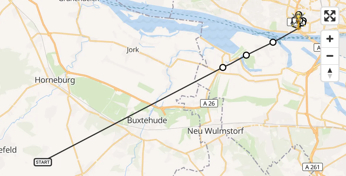 Flugroute Rettungshubschrauber Harsefeld - Asklepios Hospital Altona, 28 Juni 2026, 17:51