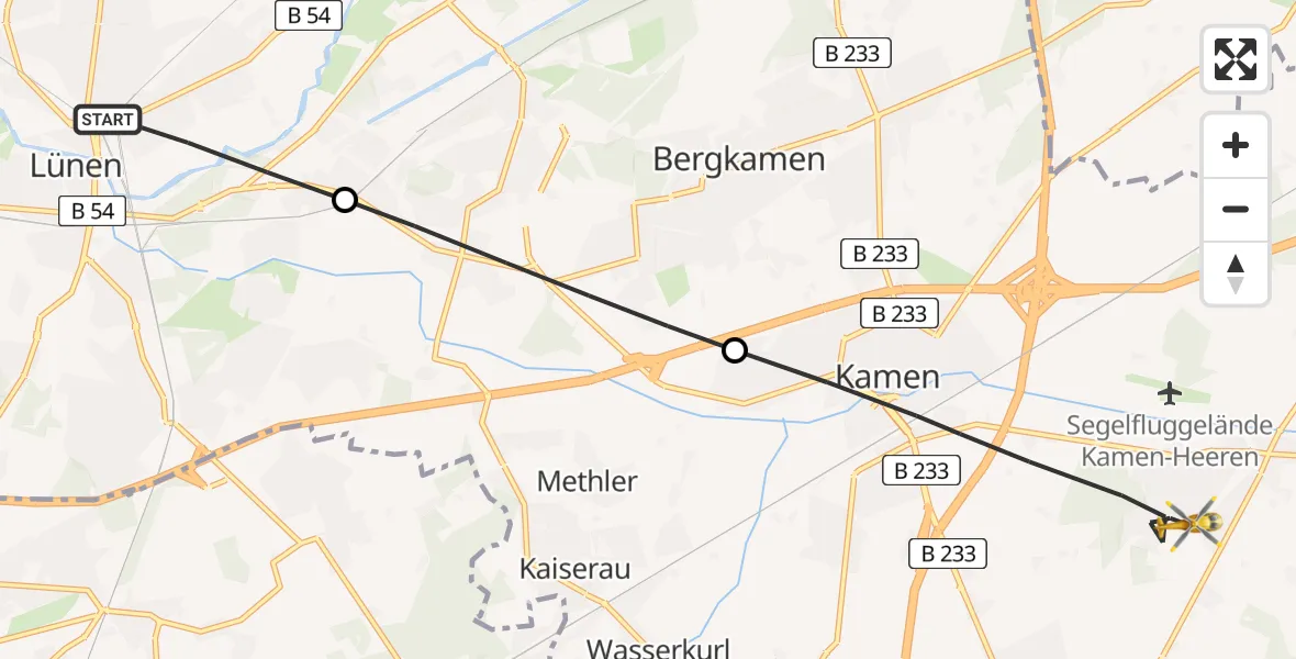 Flugroute Rettungshubschrauber Lünen - Kamen, 28 Juni 2026, 17:51