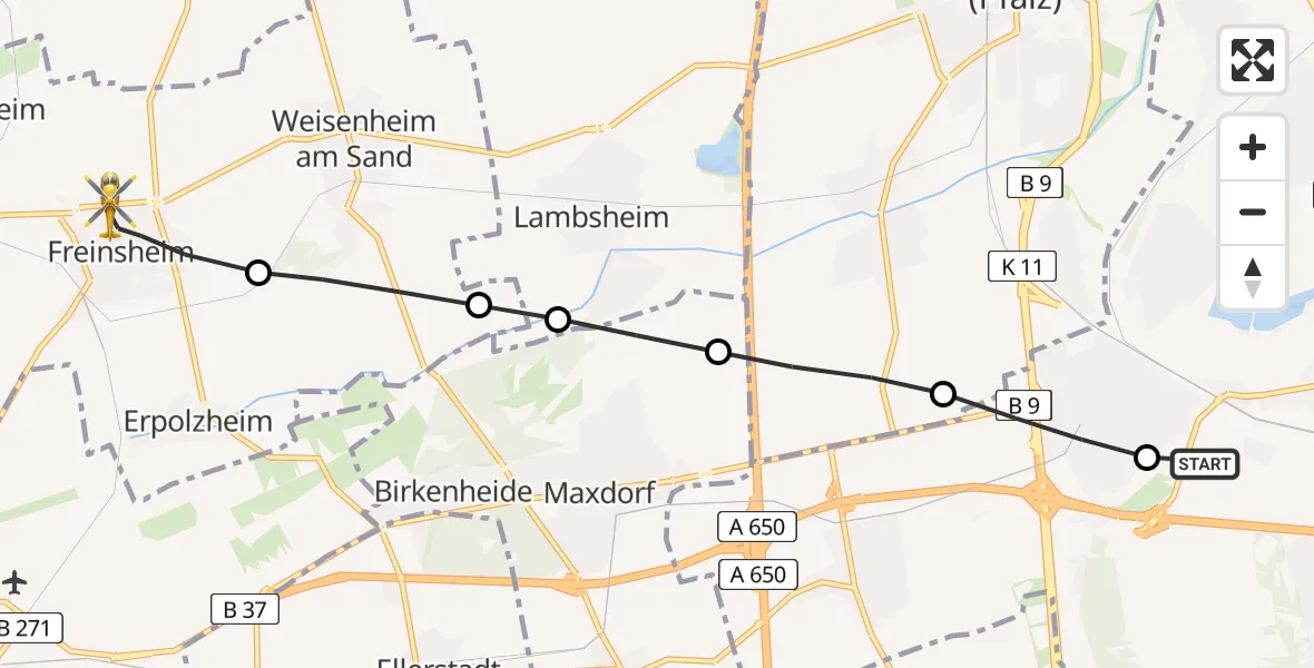 Flugroute Rettungshubschrauber Ludwigshafen Accident Hospital - Freinsheim, 28 Juni 2026, 17:53