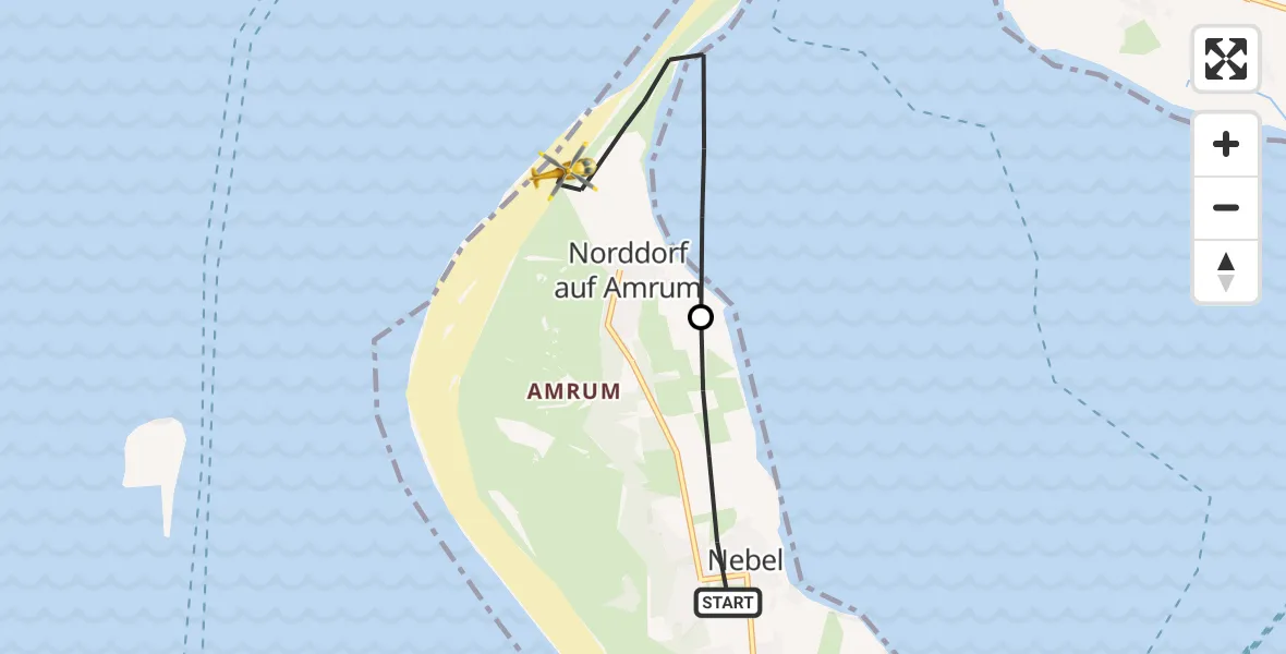Flugroute Rettungshubschrauber Nebel - Norddorf auf Amrum, 28 Juni 2026, 17:59
