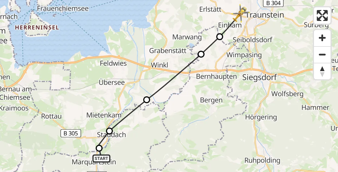Flugroute Rettungshubschrauber Marquartstein - Traunstein, 28 Juni 2026, 18:08