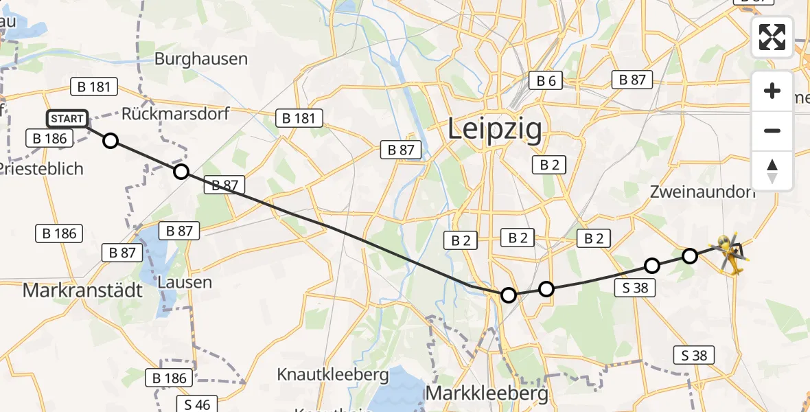 Flugroute Rettungshubschrauber Schkeuditz - Leipzig, 28 Juni 2026, 18:09