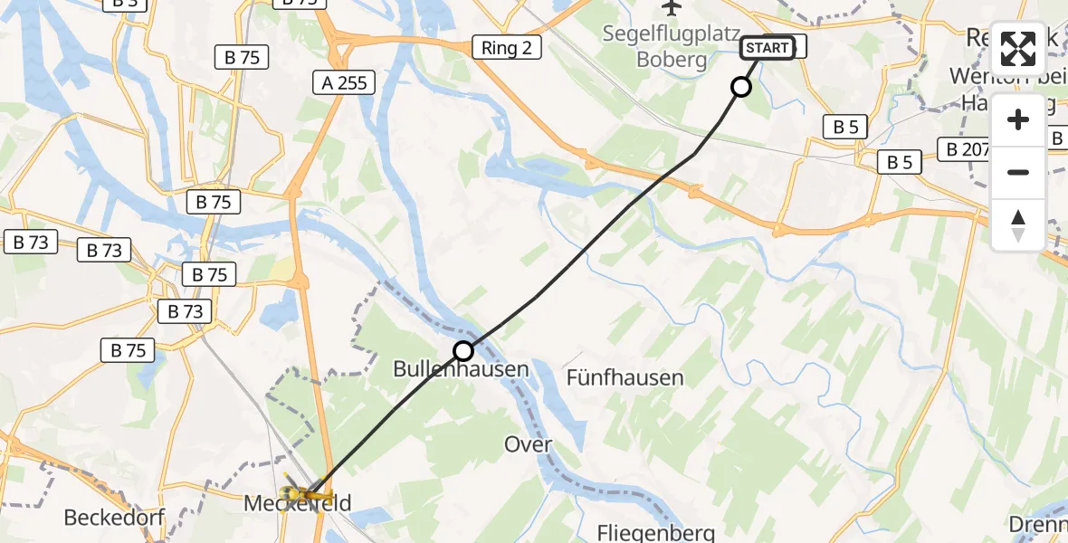 Flugroute Ambulanzhubschrauber Christoph Hansa ADAC Hubschrauberlandeplatz - Seevetal, 28 Juni 2026, 18:15