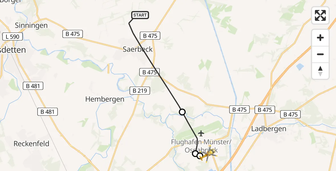 Flugroute Ambulanzhubschrauber Saerbeck - Christoph  Westfalen-ADAC, 28 Juni 2026, 18:15