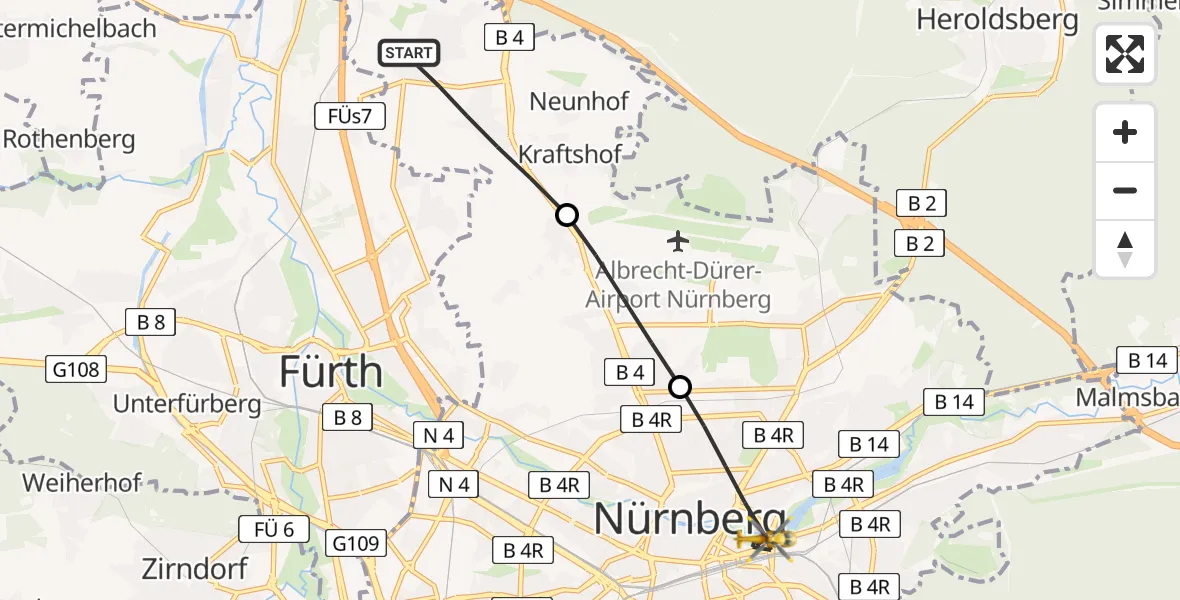 Flugroute Rettungshubschrauber Nürnberg - Nürnberg, 28 Juni 2026, 18:17