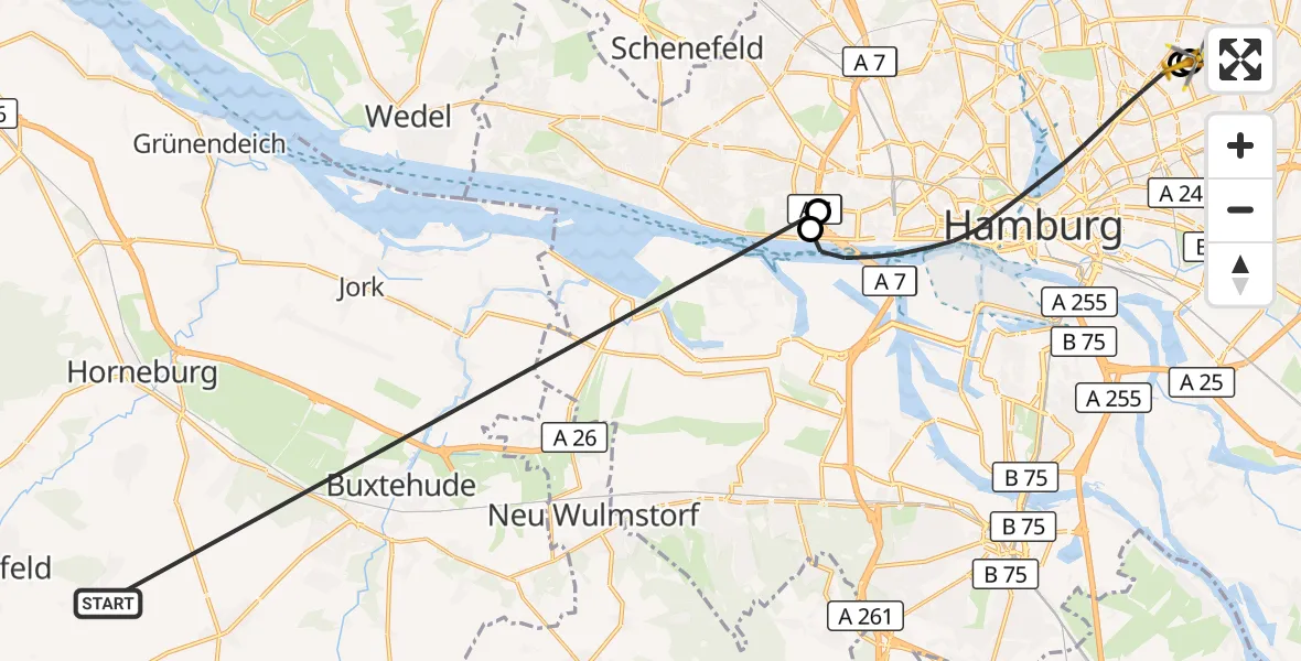 Flugroute Rettungshubschrauber Harsefeld - Hamburg Military Hospital, 28 Juni 2026, 18:19