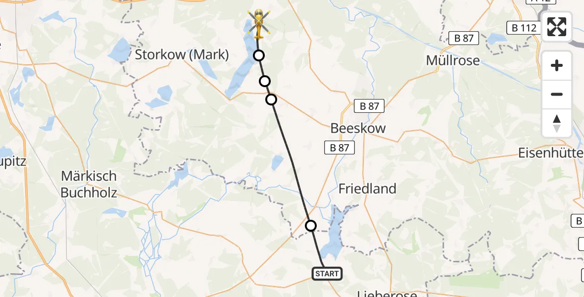 Flugroute Rettungshubschrauber Schwielochsee - Bad Saarow, 28 Juni 2026, 18:25