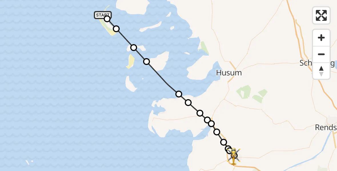 Flugroute Rettungshubschrauber Norddorf auf Amrum - Heide, 28 Juni 2026, 18:30