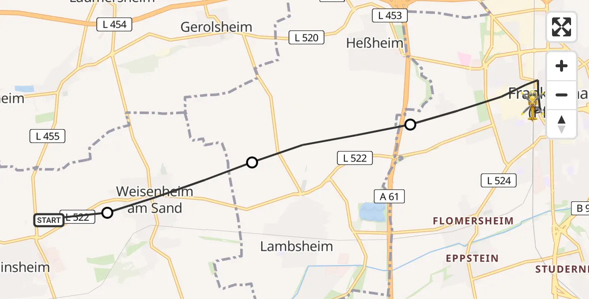 Flugroute Rettungshubschrauber Freinsheim - Frankenthal (Pfalz), 28 Juni 2026, 18:39