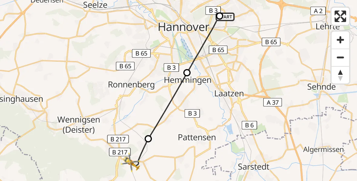 Flugroute Rettungshubschrauber Hannover Luftrettung Hubschrauberlandeplatz (Christoph 4) - Springe, 28 Juni 2026, 18:41