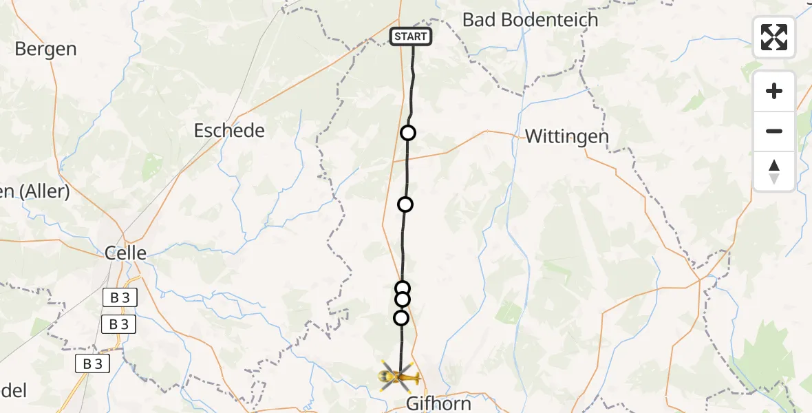Flugroute Rettungshubschrauber Sprakensehl - Gifhorn, 28 Juni 2026, 18:50