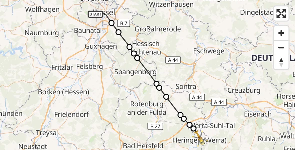 Flugroute Rettungshubschrauber Kassel - Heringen (Werra), 28 Juni 2026, 18:54