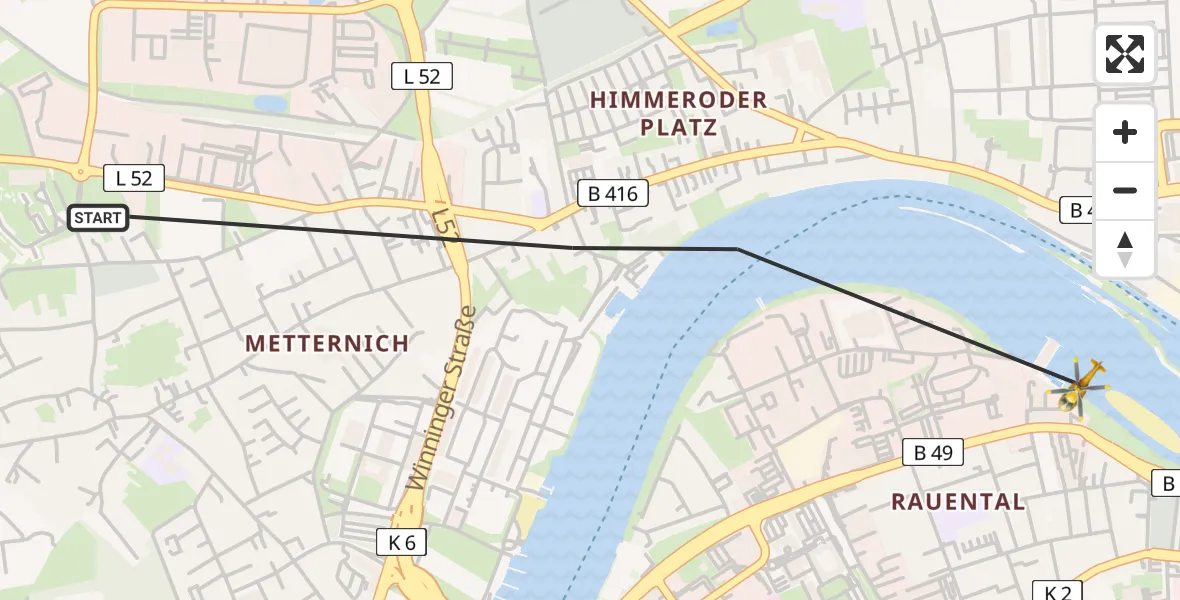 Flugroute Rettungshubschrauber Koblenz - Koblenz, 28 Juni 2026, 18:59