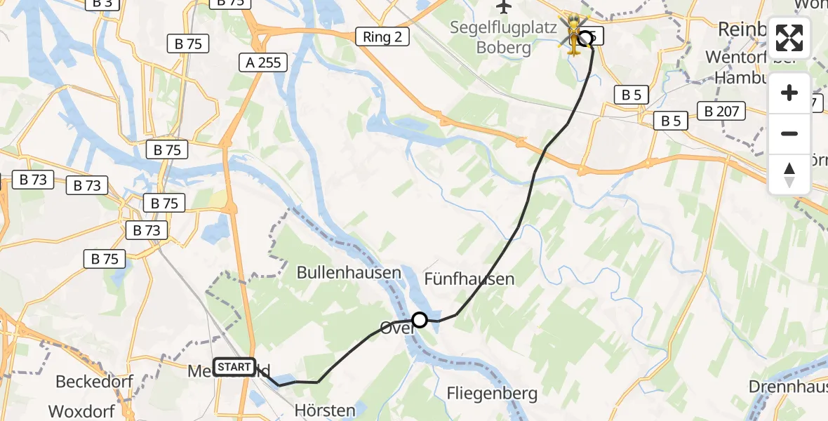 Flugroute Ambulanzhubschrauber Seevetal - Christoph Hansa ADAC Hubschrauberlandeplatz, 28 Juni 2026, 19:00