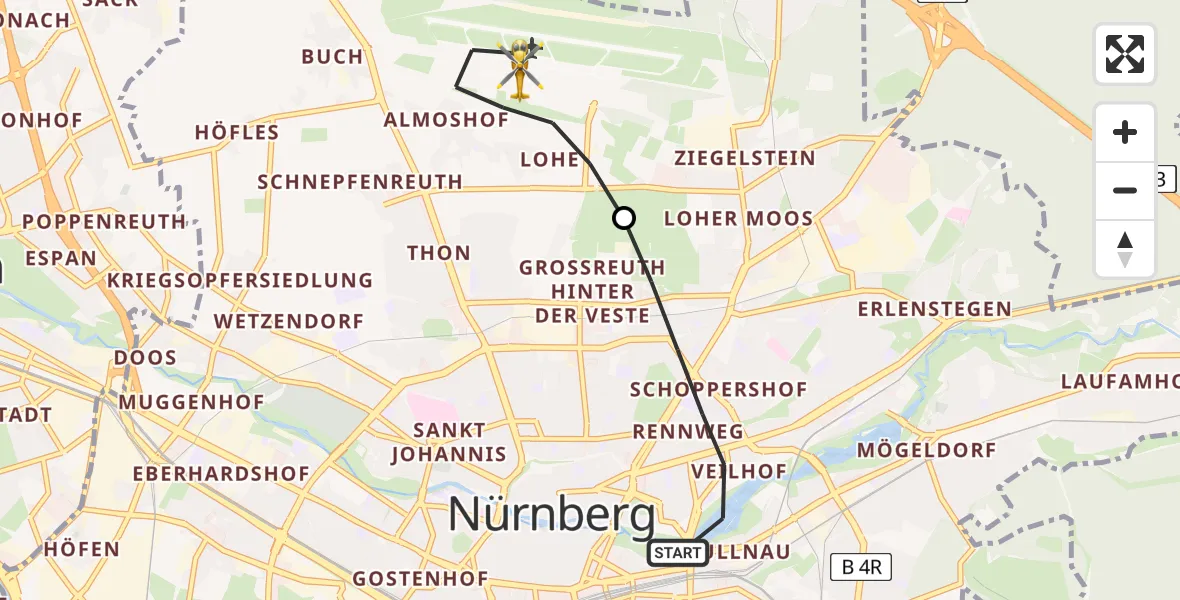 Flugroute Rettungshubschrauber Nürnberg - Flughafen Nuremberg, 28 Juni 2026, 19:03