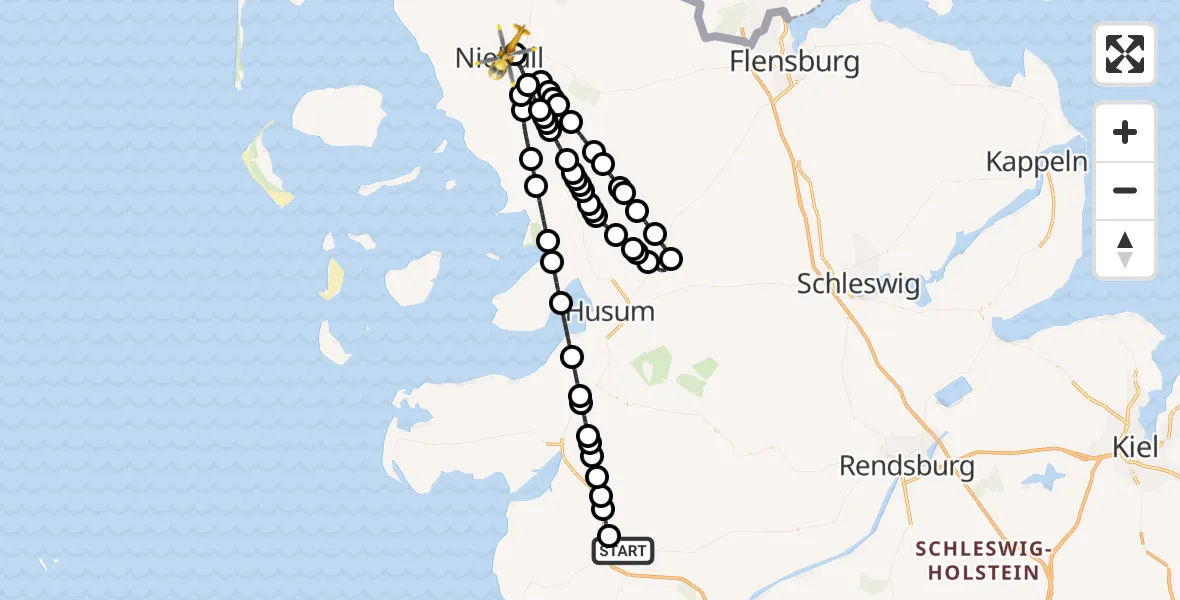 Flugroute Rettungshubschrauber Heide - Niebüll, 28 Juni 2026, 19:14