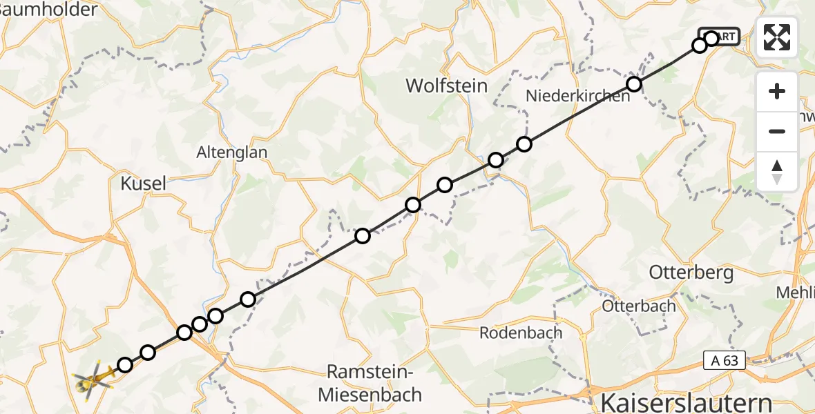 Flugroute Rettungshubschrauber Imsweiler UL - Steinbach am Glan, 28 Juni 2026, 19:15
