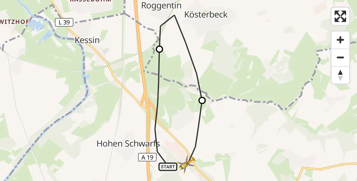 Flugroute Ambulanzhubschrauber Dummerstorf - Dummerstorf, 28 Juni 2026, 19:33