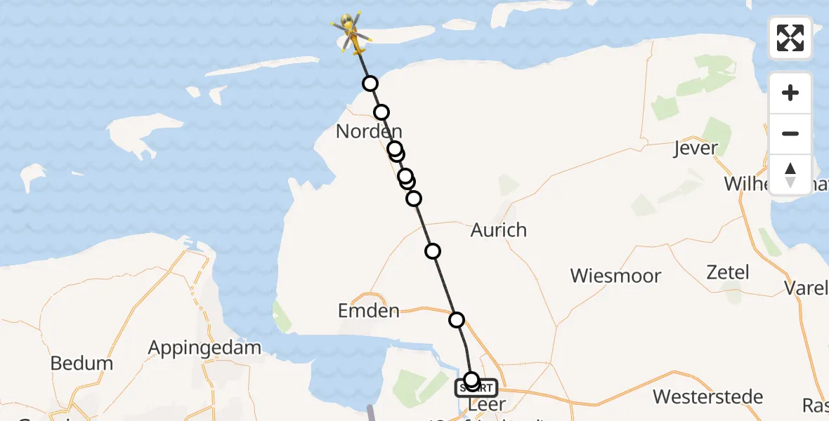 Flugroute Rettungshubschrauber Flugplatz Leer-Papenburg - Noordzee, 28 Juni 2026, 19:39