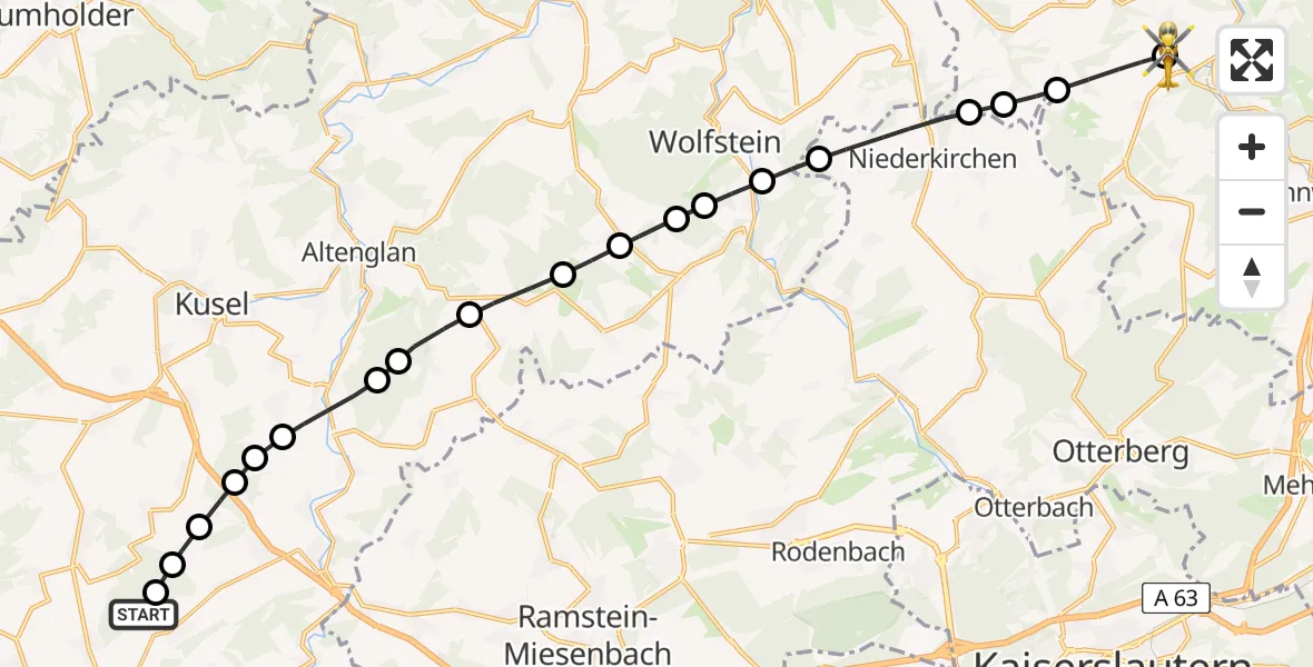 Flugroute Rettungshubschrauber Steinbach am Glan - Imsweiler UL, 28 Juni 2026, 19:53