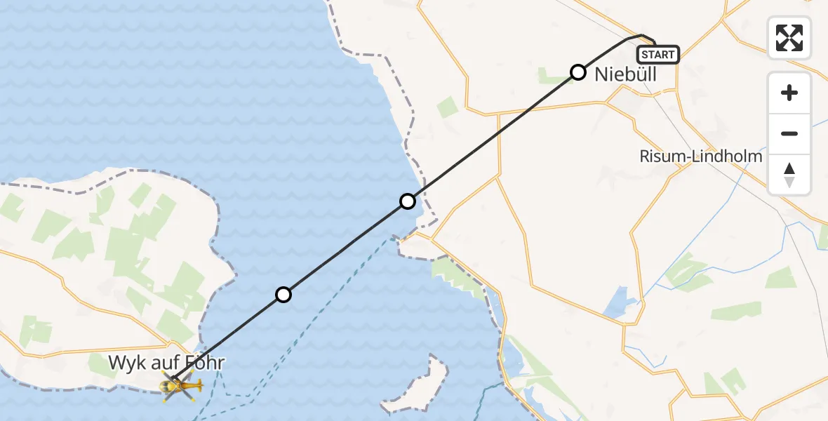 Flugroute Rettungshubschrauber Niebüll - Wyk auf Föhr, 28 Juni 2026, 20:13
