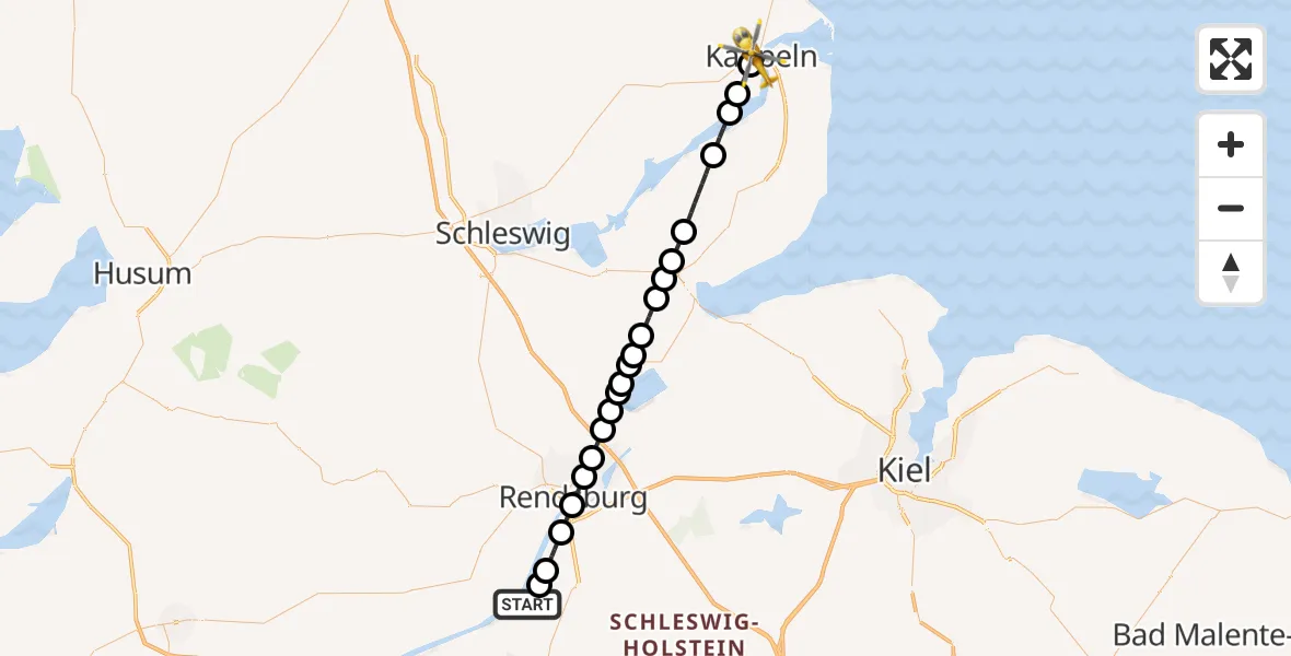 Flugroute Ambulanzhubschrauber Hörsten - Kappeln, 28 Juni 2026, 20:54