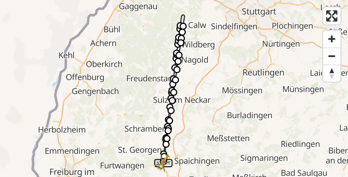 Flugroute Ambulanzhubschrauber DRF Air Rescue Station Villingen-Schwenningen Hubschrauberlandeplatz (Christoph 11) - DRF Air Rescue Station Villingen-Schwenningen Hubschrauberlandeplatz (Christoph 11), 28 Juni 2026, 20:58