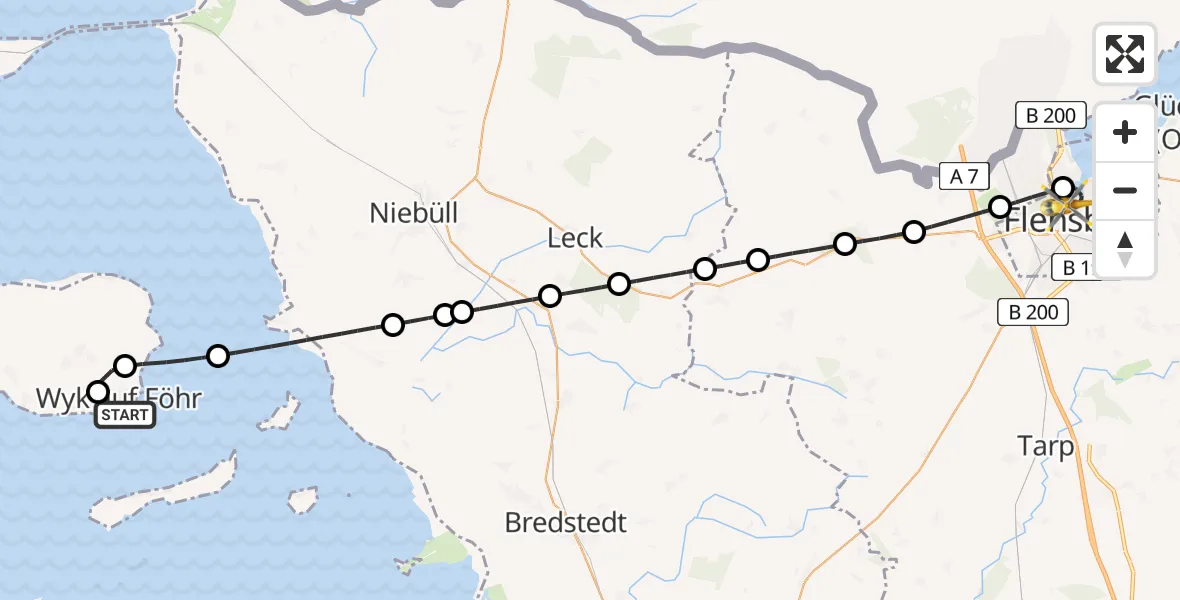 Flugroute Rettungshubschrauber Wyk auf Föhr - Flensburg, 28 Juni 2026, 21:15