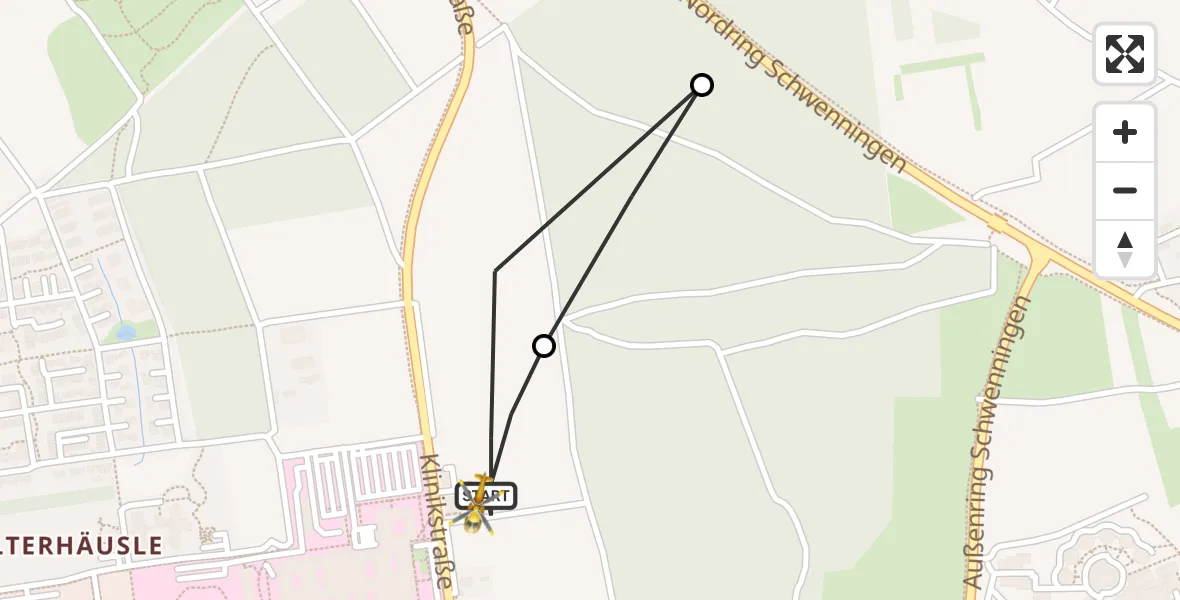 Flugroute Ambulanzhubschrauber DRF Air Rescue Station Villingen-Schwenningen Hubschrauberlandeplatz (Christoph 11) - DRF Air Rescue Station Villingen-Schwenningen Hubschrauberlandeplatz (Christoph 11), 28 Juni 2026, 22:02