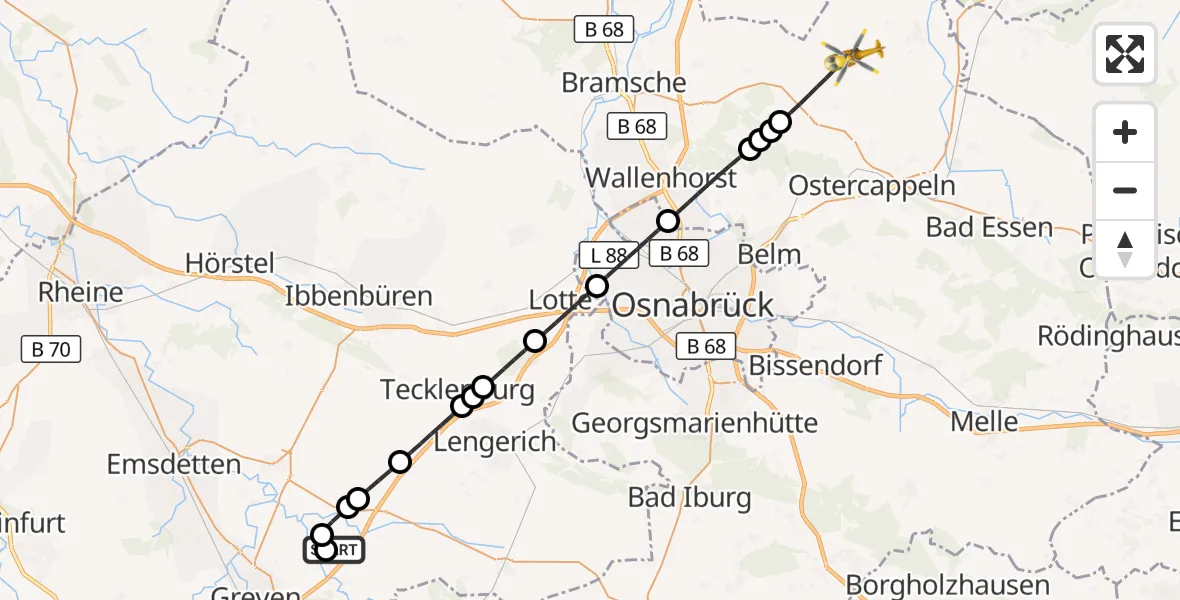 Flugroute Ambulanzhubschrauber Christoph  Westfalen-ADAC - Ostercappeln, 28 Juni 2026, 22:09