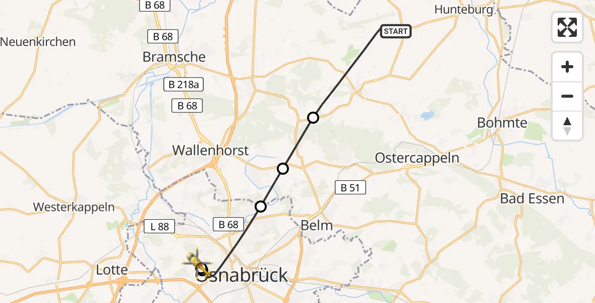 Flugroute Ambulanzhubschrauber Ostercappeln - Osnabrück Hospital, 28 Juni 2026, 22:53