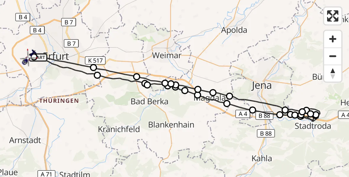 Flugroute Polizeihubschrauber Erfurt - Erfurt-Weimar Flughafen, 28 Juni 2026, 23:04