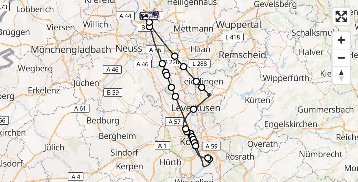 Flugroute Polizeihubschrauber Düsseldorf Flughafen - Düsseldorf Flughafen, 29 Juni 2026, 00:07