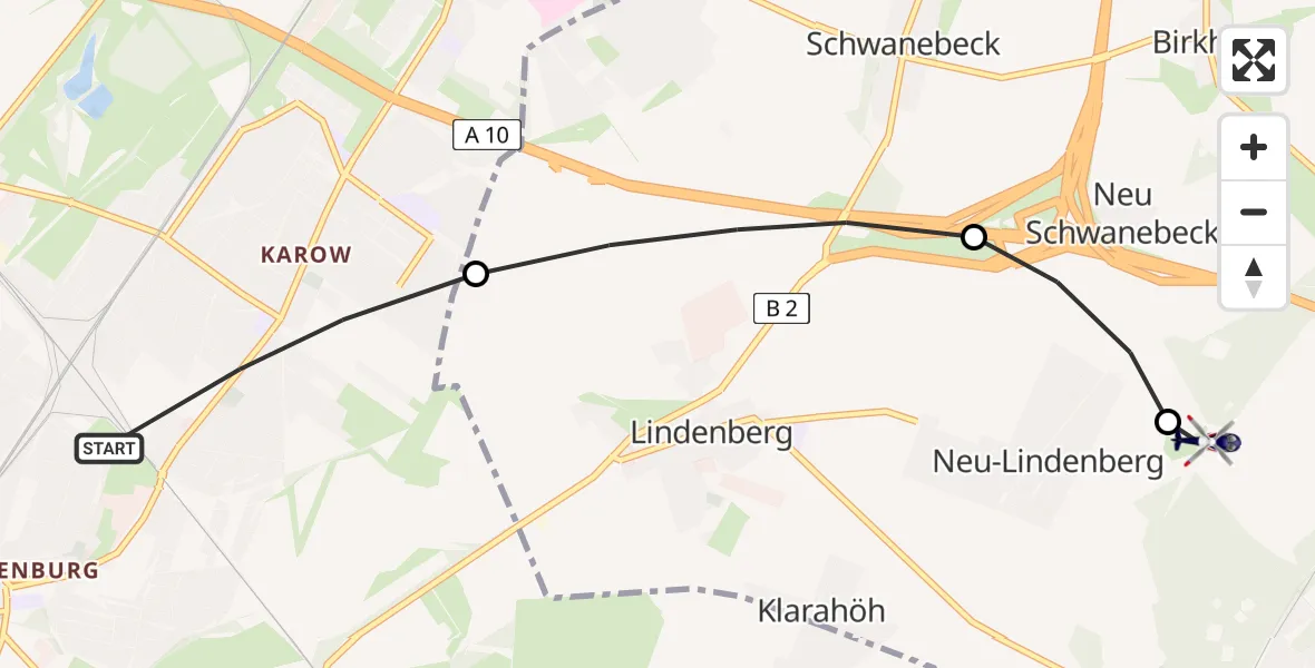 Flugroute Polizeihubschrauber Berlin - Ahrensfelde Hubschrauberlandeplatz, 29 Juni 2026, 00:08