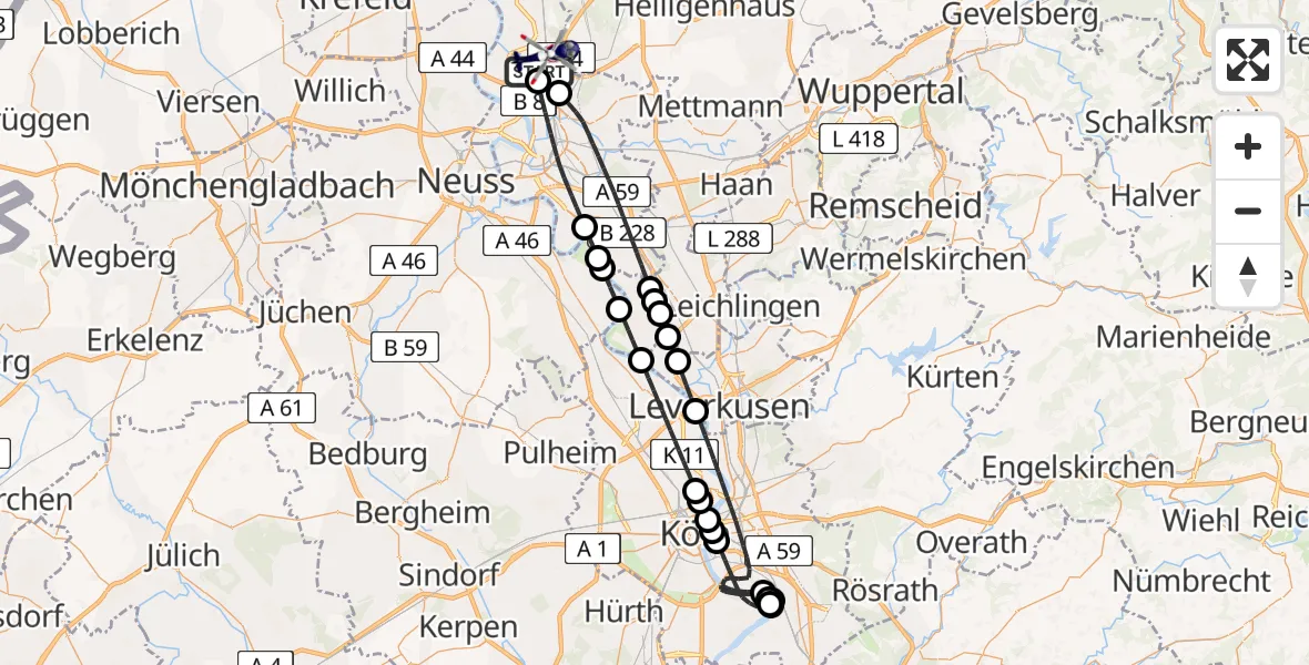 Flugroute Polizeihubschrauber Düsseldorf Flughafen - Düsseldorf Flughafen, 29 Juni 2026, 01:03