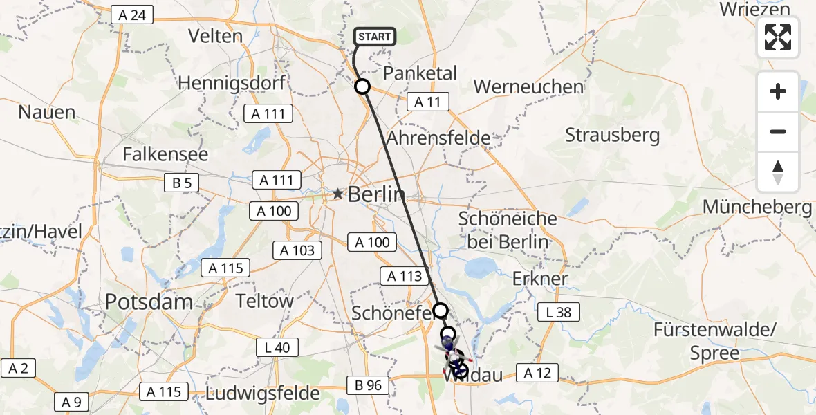 Flugroute Polizeihubschrauber Wandlitz - Schulzendorf, 29 Juni 2026, 01:14