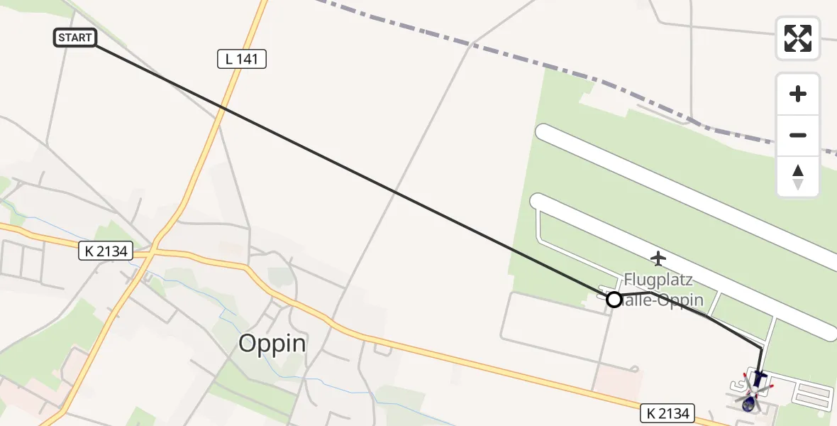 Flugroute Polizeihubschrauber Landsberg - Halle-Oppin Flugplatz, 29 Juni 2026, 02:15