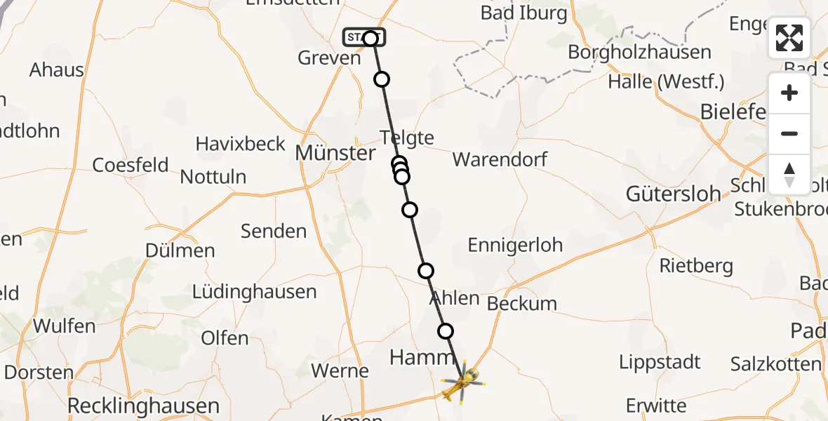 Flugroute Ambulanzhubschrauber Christoph  Westfalen-ADAC - Hamm, 29 Juni 2026, 02:32