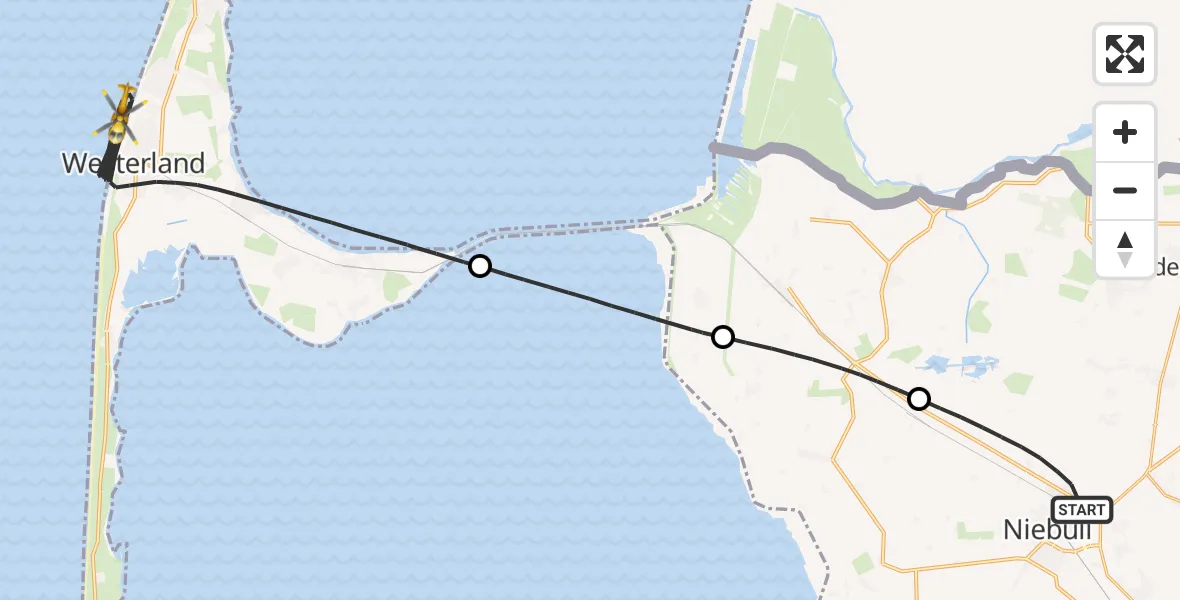 Flugroute Rettungshubschrauber Niebüll - Sylt, 29 Juni 2026, 04:42