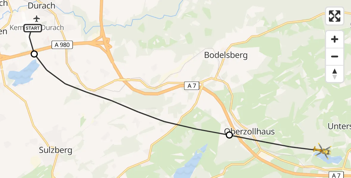 Flugroute Rettungshubschrauber Kempten-Durach Flugplatz - Oy-Mittelberg, 29 Juni 2026, 05:21